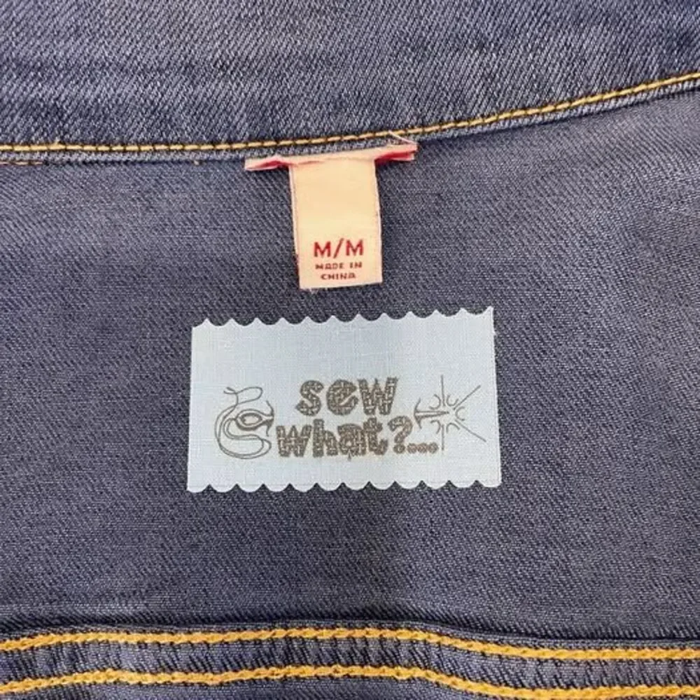 Upcycled blue denim jacket with high low peplum, Size M - Picture 3 of 6